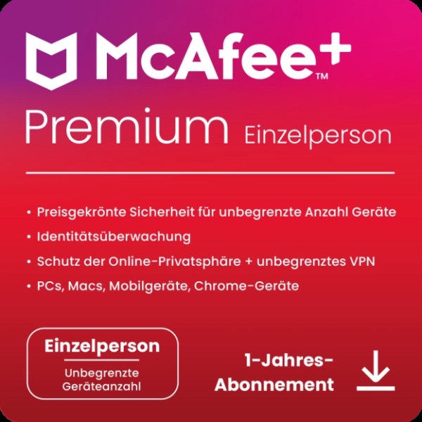 McAfee+ PREMIUM Individual Security - 1 Nutzer / Unbegrenzte-Geräte / 1 Jahr
